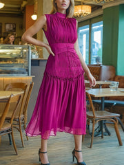 Vintage Chiffon Swing Sleeveless Midi Dress