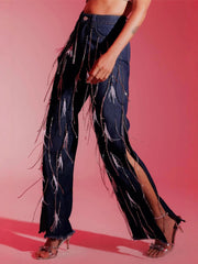 Fashion Fringe Side Slit Jeans