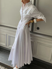 Elegant Lapel Single-breasted Slim Shirt Dress