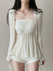 Sexy Strapless Tube Top Cardigan Slim Two-Piece Set