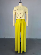 Casual O Neck Love Heart T shirt Wide Leg Pants Set