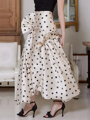 Elegant Polka Dot Print Ruffles High Waist Long Skirt
