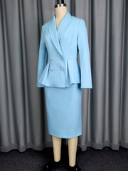 Fashion Double Breasted Ruffled Blazer and Skirt Set