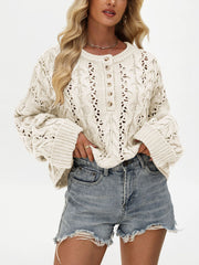 Vintage Textured Button Knit Pullover Sweater