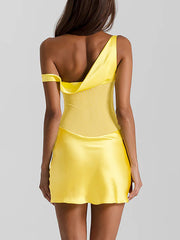 Sexy Sleeveless Sheer Mesh Patchwork Mini Dress