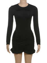 Solid Ruffle Ruched Twist Slim Fit Mini Dress