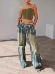 Fashion Frayed Trim Vintage Wash Jeans