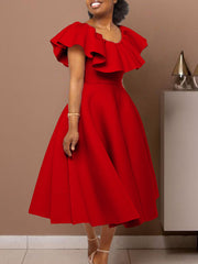Elegant Ruffles Short Sleeve Evening Party Dress