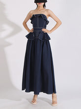 Fashion Strapless Ruffles Slim Maxi Dress
