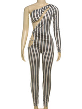 Sexy Stripe One Shoulder Hollow Out Jumpsuit