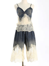 Fashion Lace Patchwork Denim Top and Shorts Sets