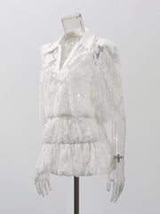 Fashion Lace Hollow out Crop Tops Short Skirt Sets