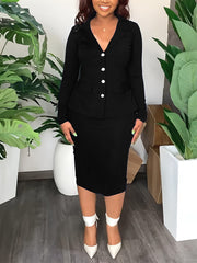 Casual Blazer And Skirt Office Two Piece Set