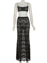 Sexy Lace See Through Hollow High Waist Maxi Skirt Set