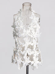 Fashion Floral Cutout Backless Halter Top