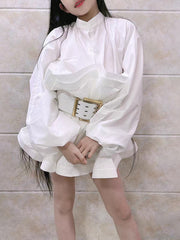 Fashion Ruffles Belt Slim Shirts Tops