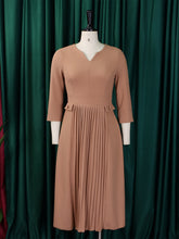 Business Casual Round Neck Slim Pleated Midi Dress