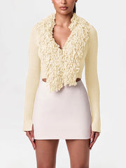 Fluff Tassel Bodycon Cropped Woolen Cardigan