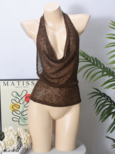 Fashion Draped Front Backless Glitter Halter Top