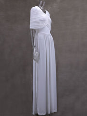 Elegant High Waist Cape Pleated Maxi Dress