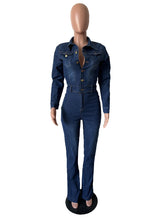 Turndown Collar Slim Denim Jumpsuit