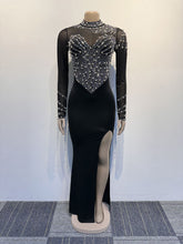 Sexy See through Rhinestone Slim High Slit Dress