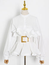 Fashion Ruffles Belt Slim Shirts Tops