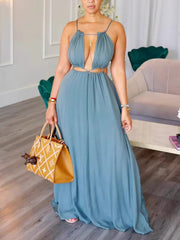 Sexy Hollow Out Crisscross Lace-up Swing Maxi Dress