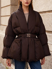 Elegant V Neck Belt Warm Jacket Coat