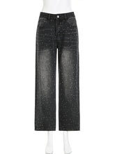 Fashion Rhinestone High Waist Straight Jeans