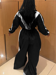 Casual Zipper Sweatshirt Wide Leg Pants Set