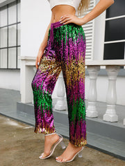 Casual Glitter Bling Sequins Drawstring Waist Pants
