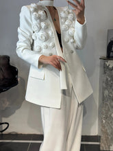 Fashion Flower Decor Blazer and Suit Pant Two Piece Set