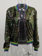 Casual Cropped Sequin Baseball Jacket