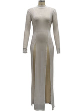 Sexy Sheer Mesh Rhinestone Maxi Slit Dress