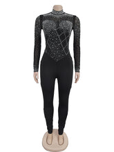Sexy Rhinestones Sheer Bodycon Jumpsuits
