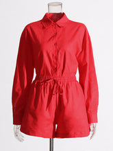 Simple Fashion Solid Color Shirt Shorts Casual Set