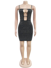 Elegant Rhinestone Hollow Out Party Mini Dress