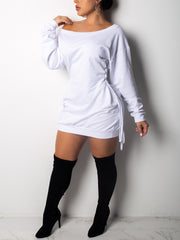 Sexy Off Shoulder Drawstring Lace-up Loose Mini Dress