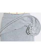 Fashion Rose Flower Embellishment Denim Mini Skirt