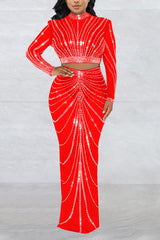 Sexy Rhinestone Sheer Mesh Skirt Club Sets