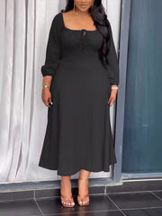 Drawstring Lace-up Cinched Waist Maxi Dress