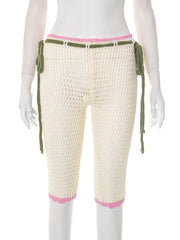 Fashion Hollow out Knit Drawstring Capri Pants