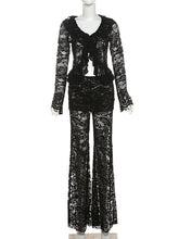 See-through Ruffle Cardigan Top Flared Pant Sets