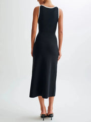 Fashion Sleeveless Buttoned Knit Maxi Dress