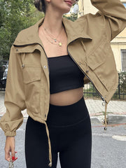 Fashion Zipper Cropped Jacket Trench Coat