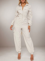 Casual Zipper Long Sleeve Cargo Jumpsuits