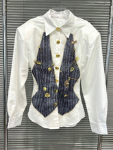 Casual Striped Safety Pin Slim Blouse