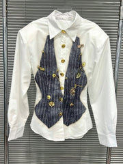 Casual Striped Safety Pin Slim Blouse