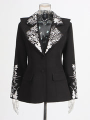 Fashion Flower Embroidery Slim Blazer